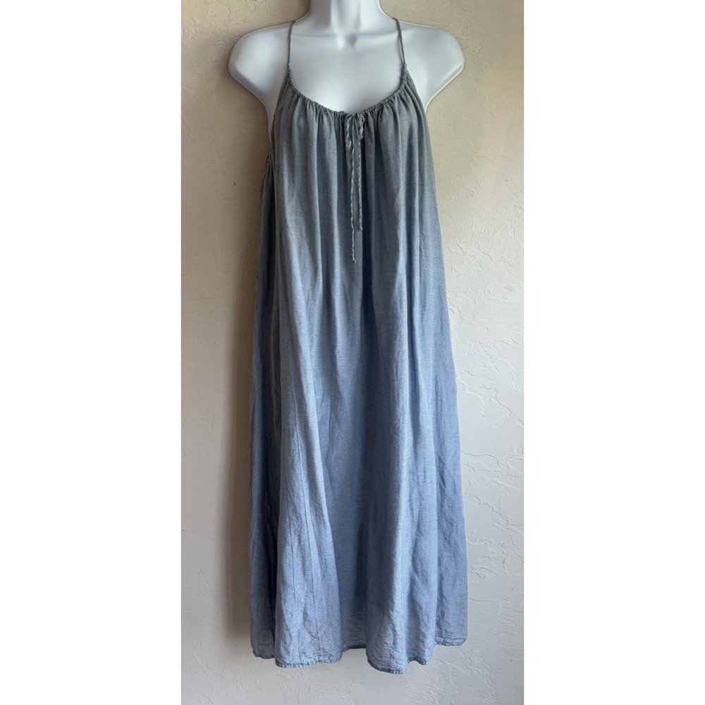 CP Shades The Seaside Cotton Silk Micro Striped Midi Tent Dress XS Quiet Luxury